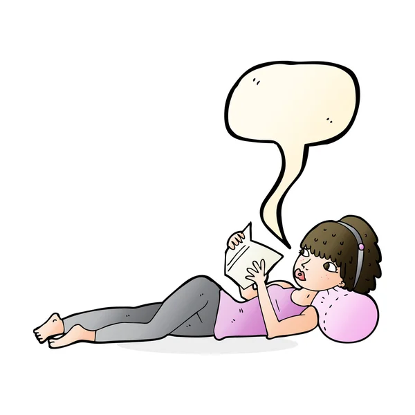 Mooie vrouw cartoon lezen boek met tekstballon — Stockvector