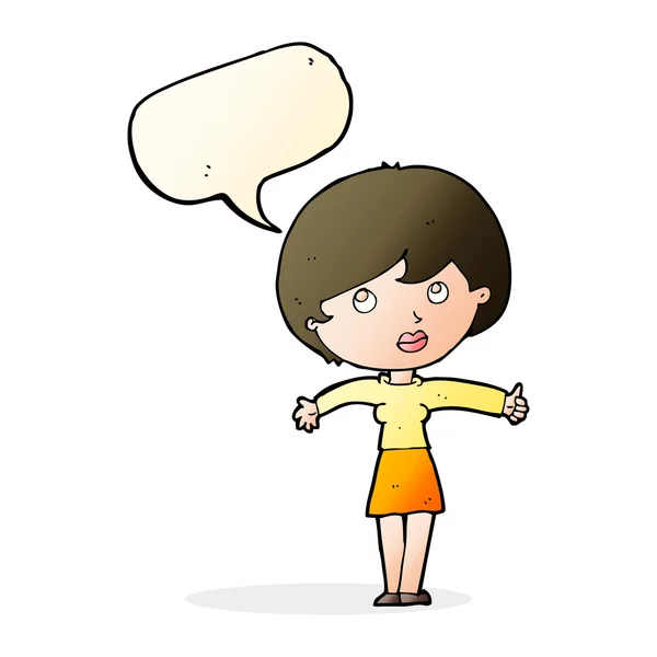 Cartoon woman giving thumbs up with speech bubble — Stock Vector