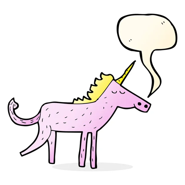 Unicornio de dibujos animados con burbuja del habla — Vector de stock