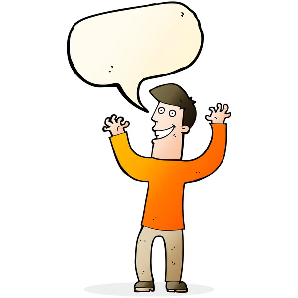 Cartoon excited man with speech bubble — Stock Vector