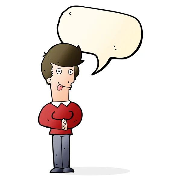 Hombre de dibujos animados sobresaliendo de la lengua con la burbuja del habla — Archivo Imágenes Vectoriales