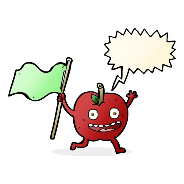 Mela cartone animato con bandiera con bolla vocale — Vettoriale Stock