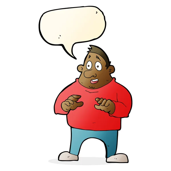 Dibujos animados hombre con sobrepeso excitado con burbuja de habla — Archivo Imágenes Vectoriales