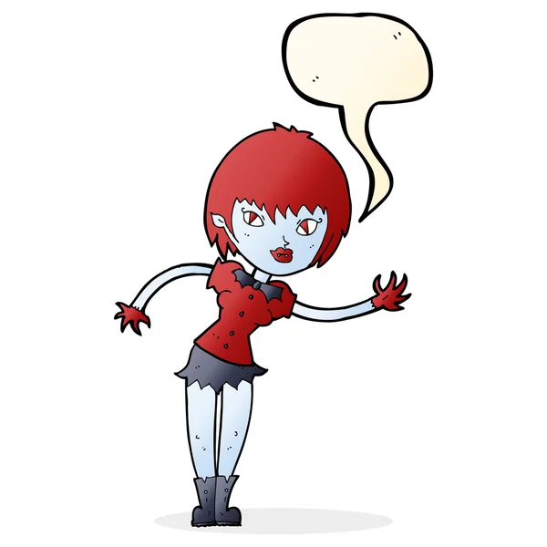 卡通片中的吸血鬼女孩带着说话泡泡欢迎 — 图库矢量图片