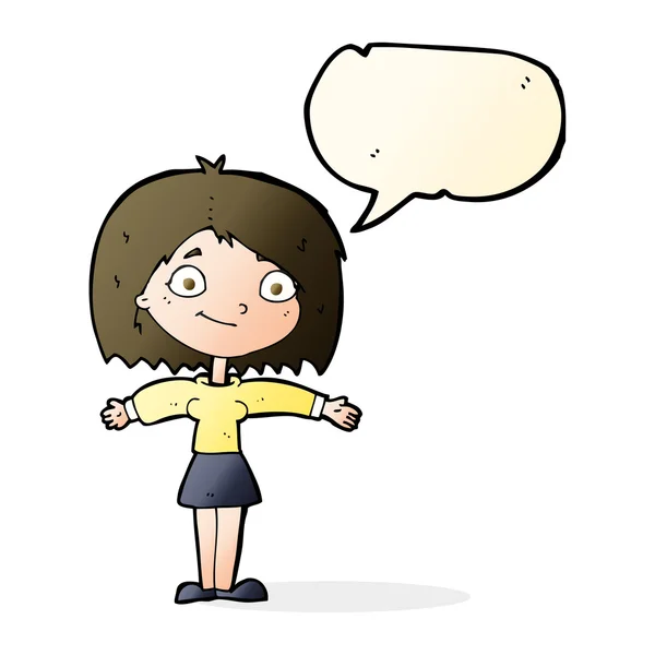 Καρτούν ευτυχισμένη κοπέλα με φούσκα ομιλία — Διανυσματικό Αρχείο