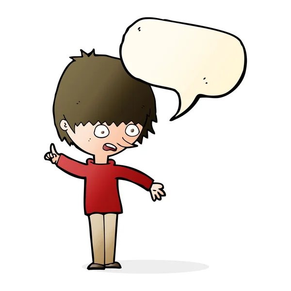 Cartoon boy with question with speech bubble — Stock Vector