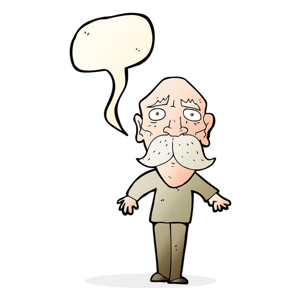 Cartoon sad old man with speech bubble — Stock Vector