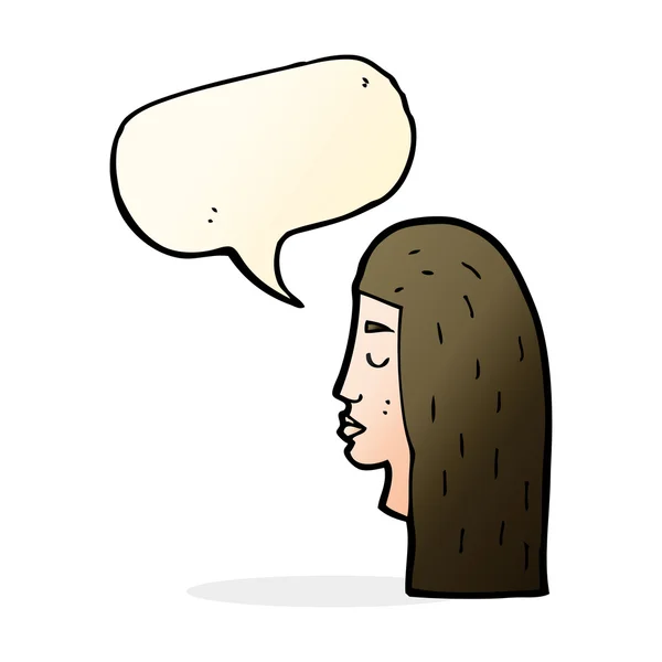 Perfil de la cara femenina de dibujos animados con burbuja del habla — Vector de stock