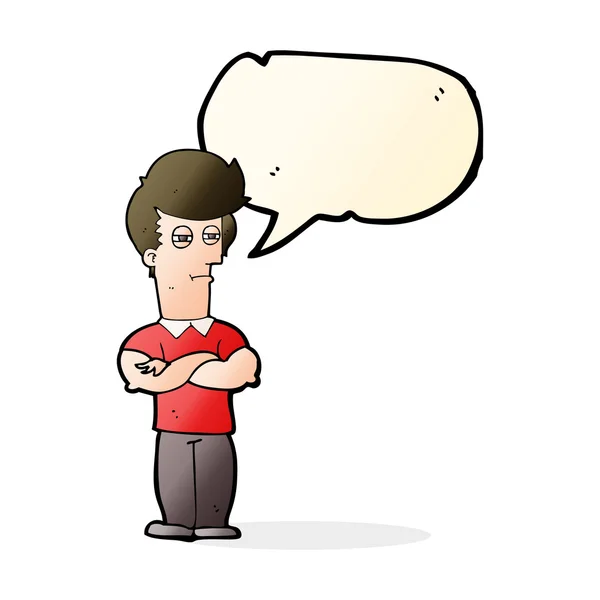 Cartoon man with folded arms with speech bubble — Stock Vector