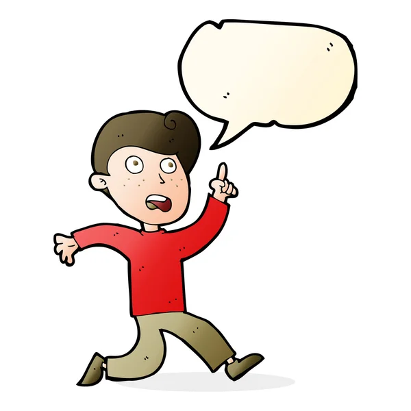 Cartoon jongen in paniek met spraak zeepbel — Stockvector