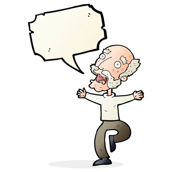 Cartone animato vecchio avendo uno spavento con la bolla discorso — Vettoriale Stock