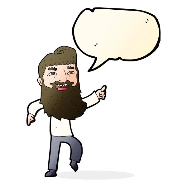 Hombre de dibujos animados con barba riendo y señalando con la burbuja del habla — Archivo Imágenes Vectoriales
