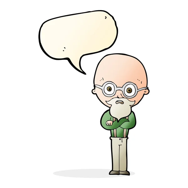 Dibujos animados hombre viejo molesto con burbuja de habla — Archivo Imágenes Vectoriales