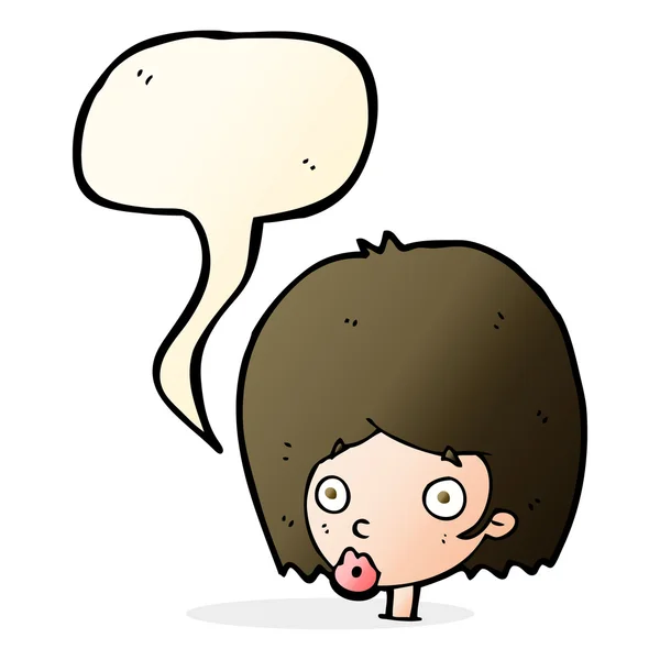 Cartoon surprised female face with speech bubble — Stock Vector