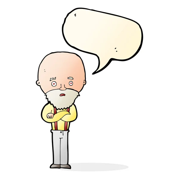 Karikatur beunruhigt alten Mann mit Sprechblase — Stockvektor