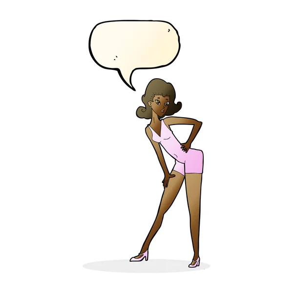 Modello di cartone animato donna in posa con la bolla discorso — Vettoriale Stock