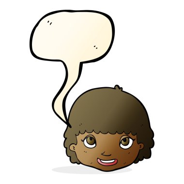 çizgi film mutlu kadın yüzü ile konuşma kabarcığı