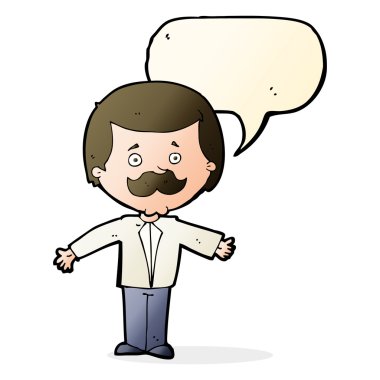 çizgi film bıyıklı adam konuşma balonu ile Kollarını açarak