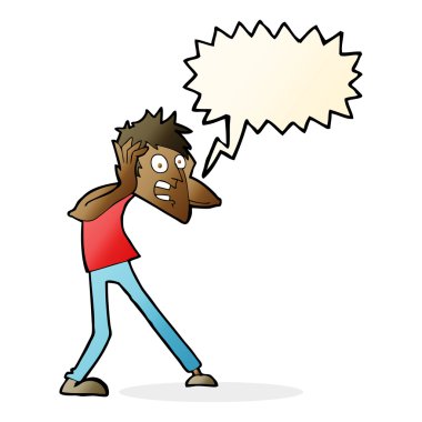 Çizgi filmci konuşma baloncuğuyla panikliyor.