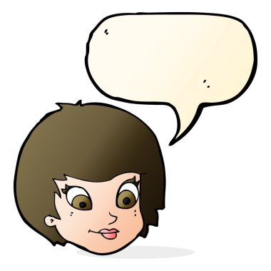 Konuşma baloncuklu bir kadın yüzü.