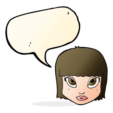 Konuşma baloncuklu bir kadın yüzü.