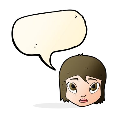 Konuşma baloncuklu bir kadın yüzü.