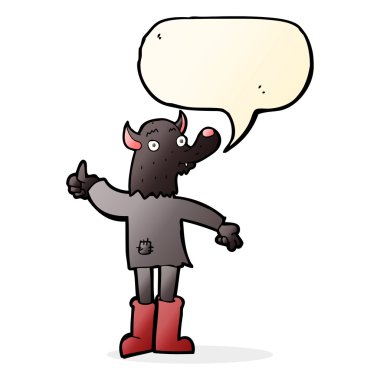 Konuşma baloncuğu olan komik bir kurt adam.