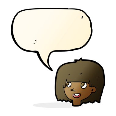 çizgi film mutlu kadın yüzü ile konuşma kabarcığı