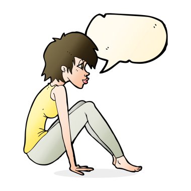 çizgi film kadın konuşma balonu ile oturuyordu