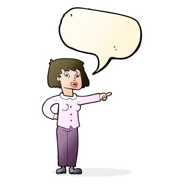 Çizgi filmdeki kadın konuşma balonunu işaret ediyor