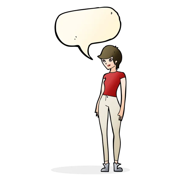 Karikatür modern çekici kadın konuşma balonu ile — Stok Vektör