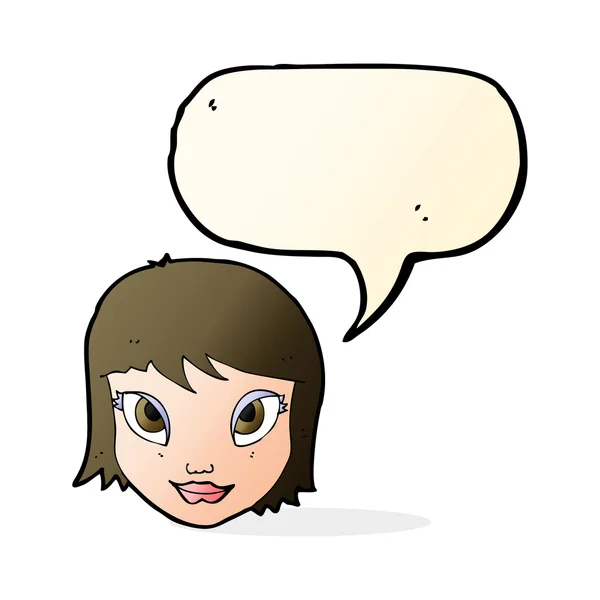 Cara femenina de dibujos animados con burbuja del habla — Vector de stock
