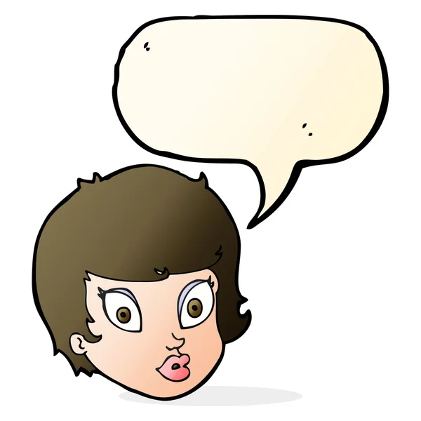 Kartun terkejut wajah perempuan dengan gelembung bicara - Stok Vektor