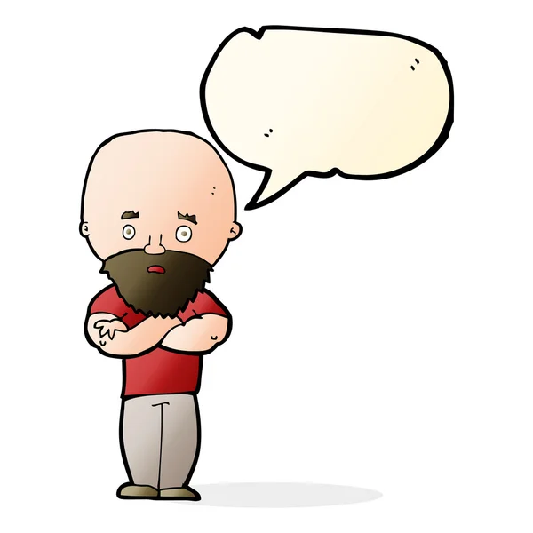 Cartoon geschokt kale man met baard met spraakbel — Stockvector