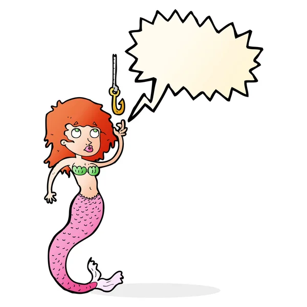 卡通美人鱼和鱼钩与言语泡沫 — 图库矢量图片