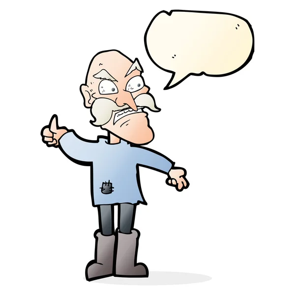 Kreskówki zły stary człowiek w łatane ubrania z bańki mowy — Wektor stockowy