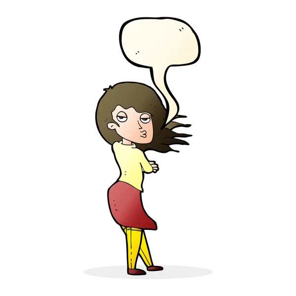 Cartoon woman making photo face with speech bubble — Stock Vector