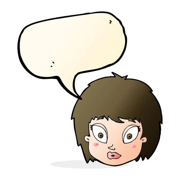 Cartoon surprised female face with speech bubble — Stock Vector