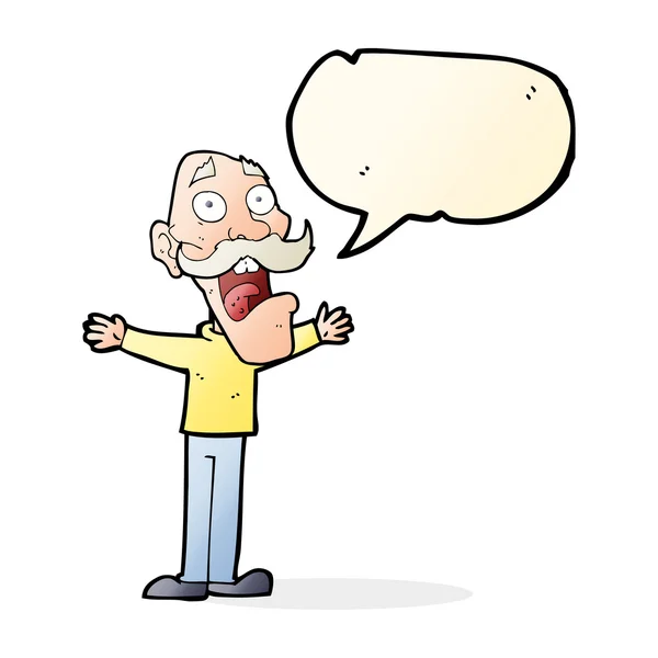 Cartoon stressed old man with speech bubble — Stock Vector
