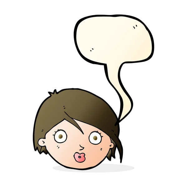 Karikatür kadın yüzünü şaşırttı konuşma baloncuğuyla — Stok Vektör