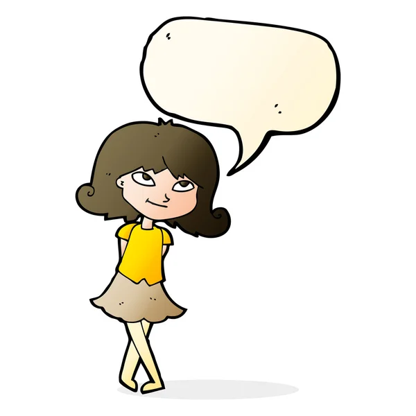 Cartone animato ragazza intelligente con la bolla discorso — Vettoriale Stock
