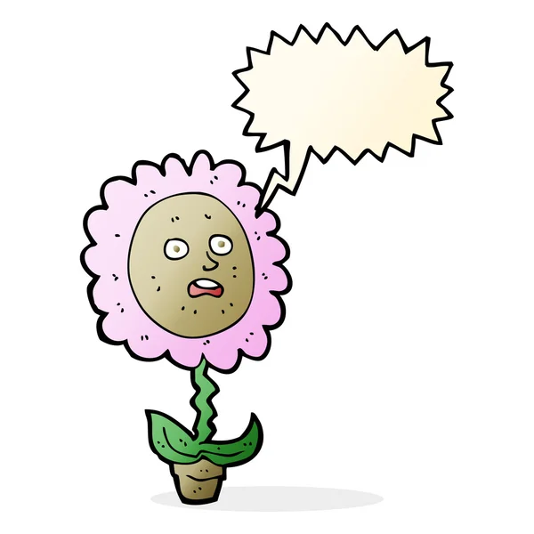 Cartoon flower with face with speech bubble — Stock Vector