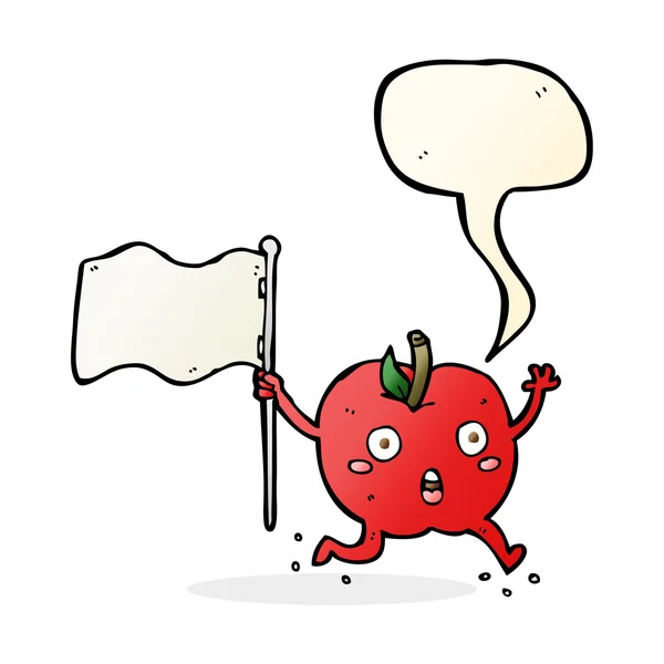 Мультяшное смешное яблоко с флагом с пузырём речи — стоковый вектор