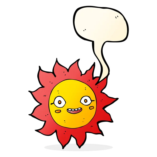 Cartoon gelukkig zon met spraakzeepbel — Stockvector