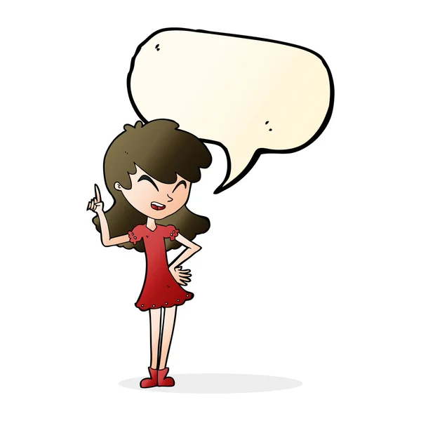 Cartoon girl making point with speech bubble — Stock Vector