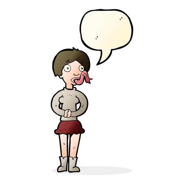 Cartoon vrouw met slang tong met tekstballon — Stockvector