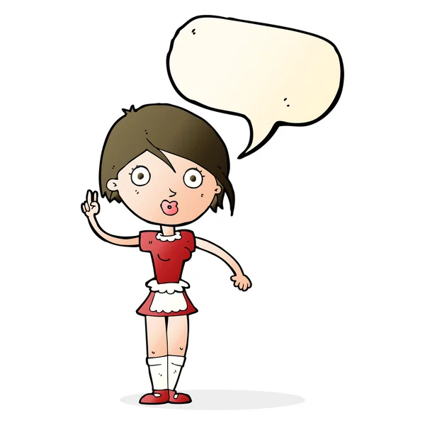 Cartoon waitress making hand gesture with speech bubble — Stock Vector