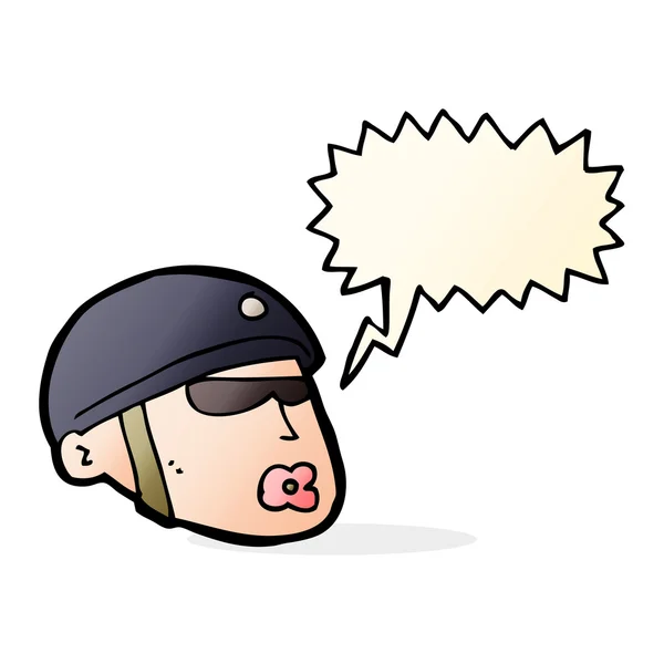 Cartone animato testa di poliziotto con bolla discorso — Vettoriale Stock