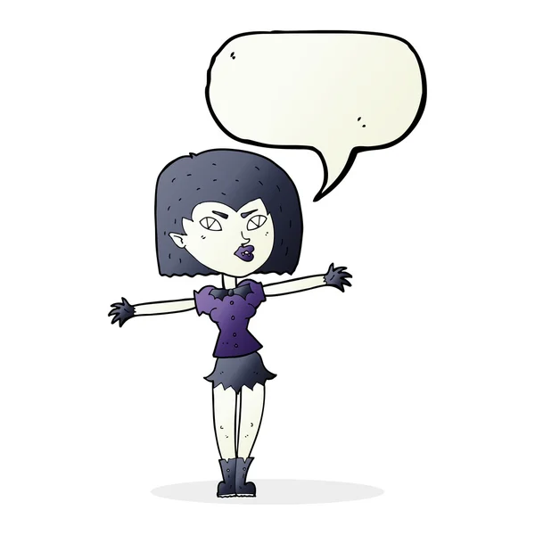 Desenho animado vampiro menina com fala bolha — Vetor de Stock