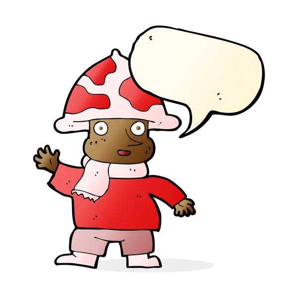 Cartoon mushroom man with speech bubble — Stock Vector